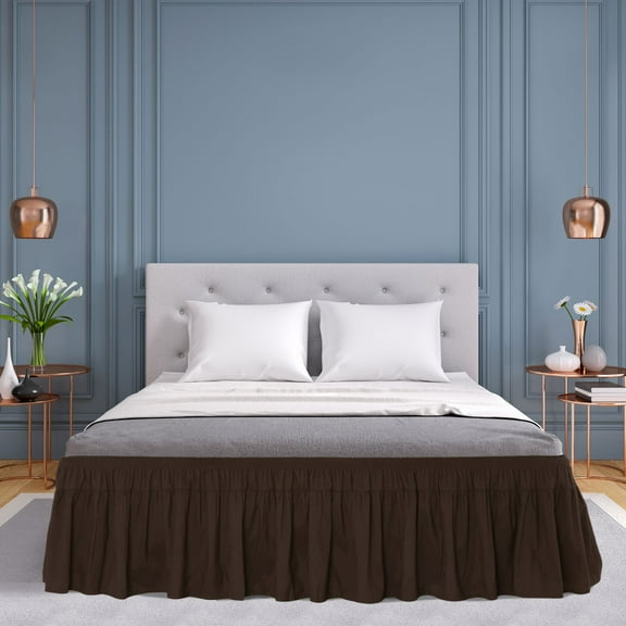 REGALWOVEN 16 inch Drop Polyester Brushed Bed Skirt Elastic Dust Ruffles Queen Dark Brown