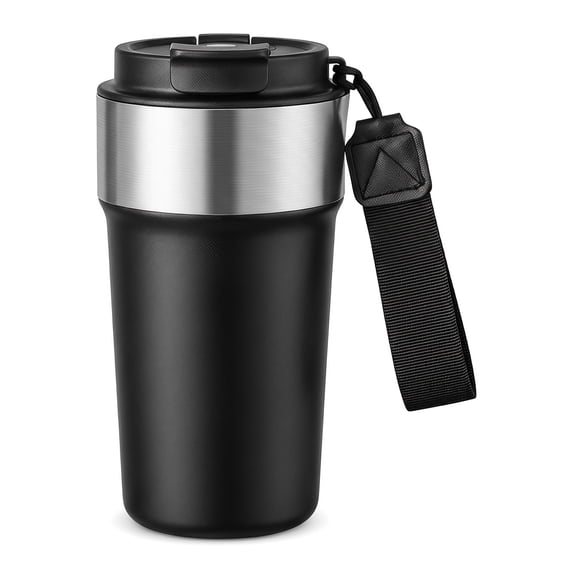 REGALWOVEN 17 oz Tumbler, Stainless Steel Insulated Water Bottle, with Lid Straw and Handle, Reusable Cup Keeps Hot and Cold Black 1