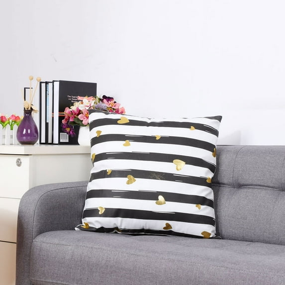 REGALWOVEN 18 inch Gold Bronzing Throw Pillow Cover Square Cushion Cover, Black Stripe