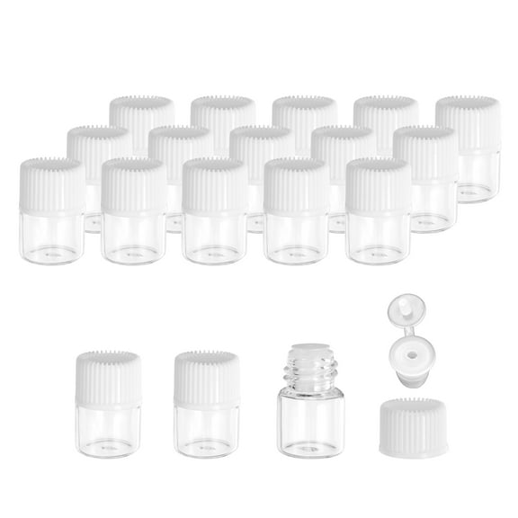 REGALWOVEN 1ml Essential Oil Bottles, 18 Pack Clear Glass Bottles with Orifice Reducer Sample Vial Slim Screw Cap, White