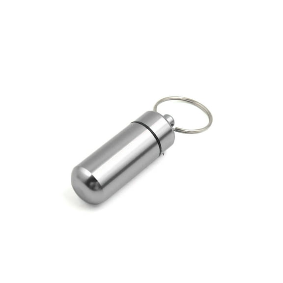 REGALWOVEN 2.4cm Dia. Keychain Water Proof Aluminum Alloy Pills Box Silver Tone