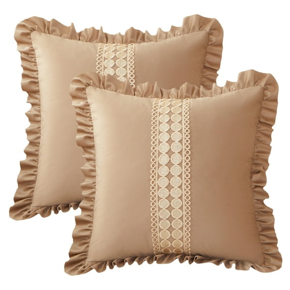 REGALWOVEN 2 Pack Boho Throw Pillow Covers Cushion Cases, Scalloped Wavy Edge Designs, Match for Home Decor Khaki 18" x 18"
