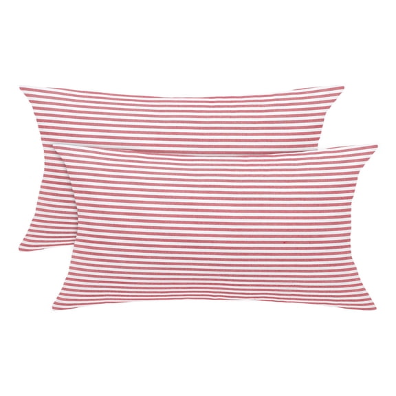 REGALWOVEN 2 Pack Cotton Canvas Throw Pillowcases Classic Stripe Cushion Covers, 12"x20" Red and White