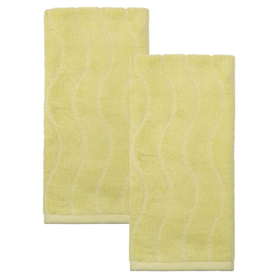 REGALWOVEN 2 Pack Cotton Hand Towels for Bathroom, Ultra Soft, Highly Absorbent, Quick Dry, Decorative Wave Pattern for Hotel, Spa, Gym Camel 29" x 13"