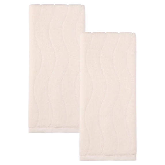 REGALWOVEN 2 Pack Cotton Hand Towels for Bathroom, Ultra Soft, Highly Absorbent, Quick Dry, Decorative Wave Pattern for Hotel, Spa, Gym White 29" x 13"