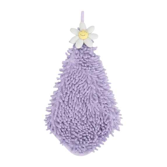 REGALWOVEN 2 Pack Cute Flower Chenille Hanging Hand Towels, Soft Absorbent, Quick Dry Decorative Towels for Kitchen, Bathroom Purple 12" x 12"