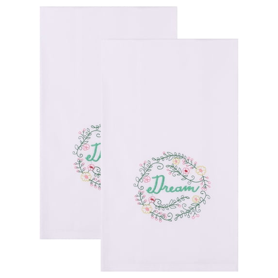 REGALWOVEN 2-Pack Embroidered Cotton Kitchen Towels, 100% Pure Cotton Soft Absorbent Dish Towels, Floral Print White-3 26" x 18"