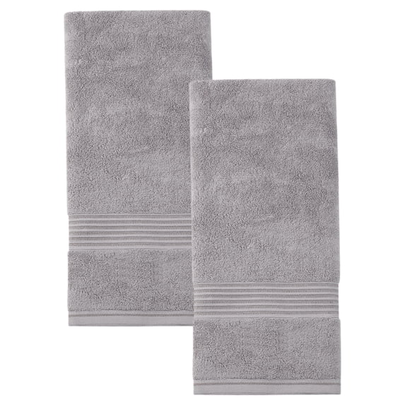 REGALWOVEN 2 Pack Luxury Striped Cotton Hand Towels, Ultra Soft Absorbent Quick Dry Bath Towels for Bathroom, Kitchen, Spa, Hotel Grey 29" x 13"