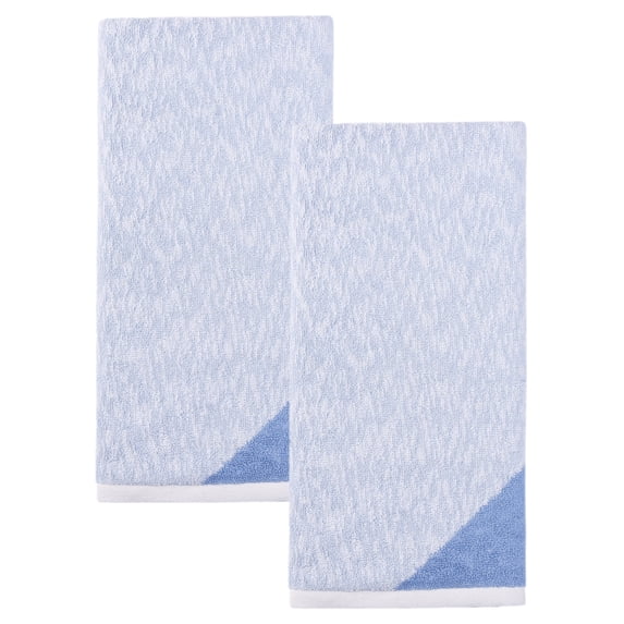 REGALWOVEN 2 Pack Pure Cotton Hand Towels, Soft Absorbent Towels for Bathroom & Home, Block Decorative Towel Set for Daily Use and Holiday Blue 29" x 13"
