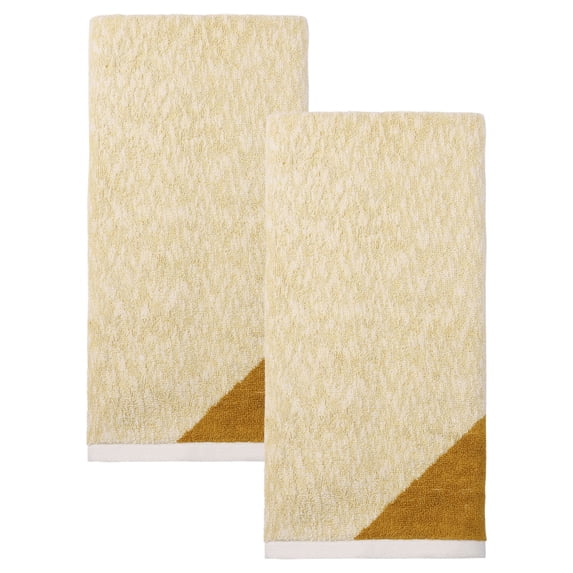 REGALWOVEN 2 Pack Pure Cotton Hand Towels, Soft Absorbent Towels for Bathroom & Home, Block Decorative Towel Set for Daily Use and Holiday Yellow 29" x 13"