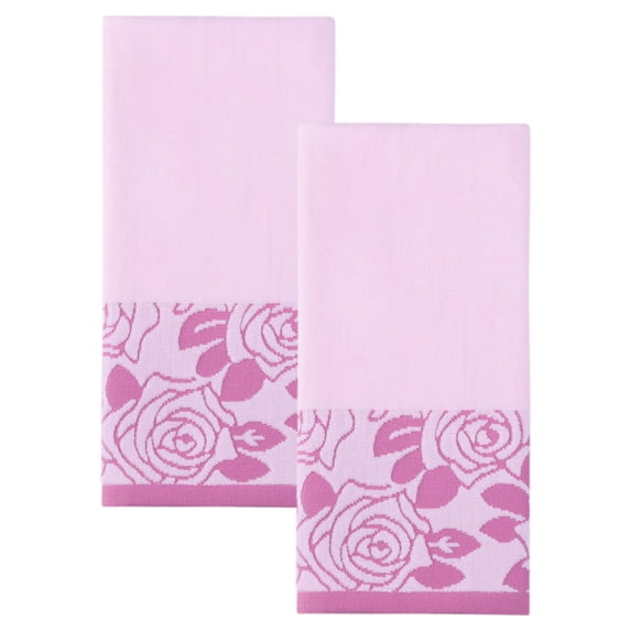REGALWOVEN 2 Pack Pure Cotton Hand Towels with Rose Jacquard, Soft Absorbent Quick Dry Towel Set for Bathroom, Kitchen, Spa, Gym Pink 29" x 13"