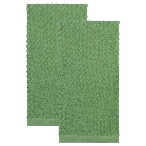 REGALWOVEN 2 Pack Solid Color Cotton Kitchen Towels, 100% Pure Cotton Soft Absorbent Dish Towels Green 25" x 15"