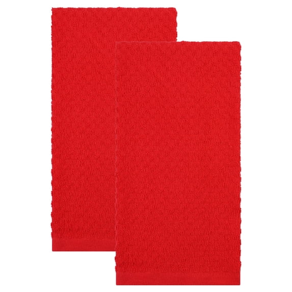 REGALWOVEN 2 Pack Solid Color Cotton Kitchen Towels, 100% Pure Cotton Soft Absorbent Dish Towels Red 25" x 15"