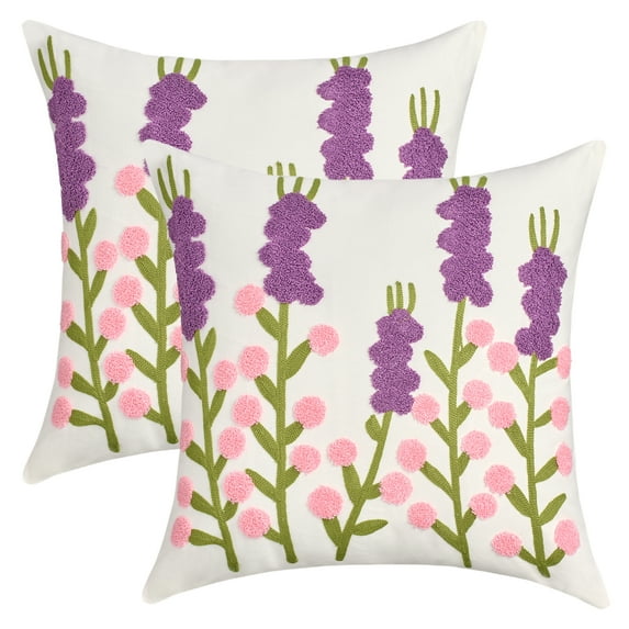 REGALWOVEN 2 Packs Boho Decorative Throw Pillow Covers Embroidery Flowers Square Pillows for Living Room Bedroom Sofa Multicolor-2 18" x 18"