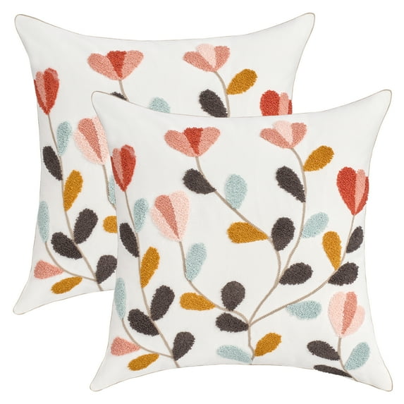 REGALWOVEN 2 Packs Boho Decorative Throw Pillow Covers Embroidery Flowers Square Pillows for Living Room Bedroom Sofa Multicolor-8 18" x 18"
