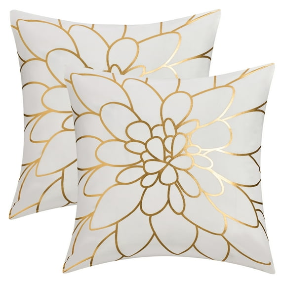REGALWOVEN 2 Packs Decorative Pillow Covers Bronzing Printed Throw Pillow Cases Cushion Covers for Couch Sofa Bed Living Room Gold-Petals 18" x 18"