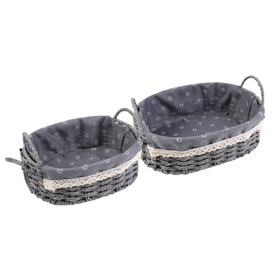 REGALWOVEN 2 Packs Wicker Basket, Basket for Organizing, Oval Storage Basket with Handles, Storage Cube for Bedroom, Shelves Gray 10.2*7.1*3.5in、11.8*8.3*3.7in