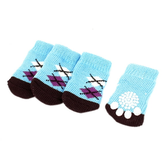 REGALWOVEN 2 Pairs Rhombus Pattern Acrylic Elastic Cuff Warmer Pet Dog Doggy Socks Blue S