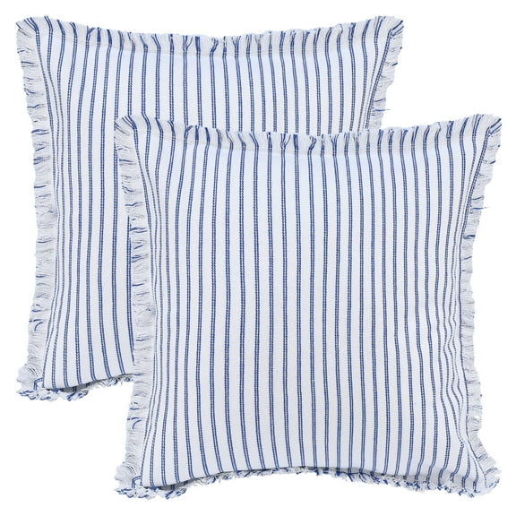 REGALWOVEN 2 Pcs Classical Striped Throw Pillow Cover with Tassels Fringe Boho Decoration Cushion Cases for Home Blue 18" x 18"