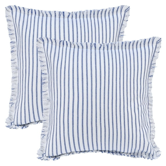 REGALWOVEN 2 Pcs Classical Striped Throw Pillow Cover with Tassels Fringe Boho Decoration Cushion Cases for Home Blue 18" x 18"