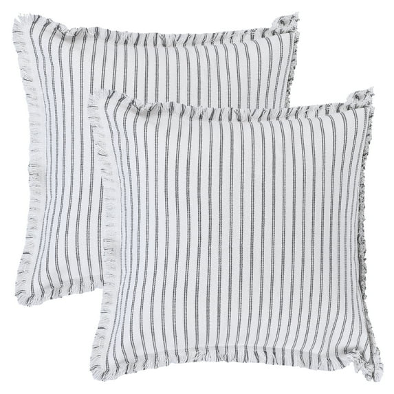 REGALWOVEN 2 Pcs Classical Striped Throw Pillow Cover with Tassels Fringe Boho Decoration Cushion Cases for Home Grey 18" x 18"