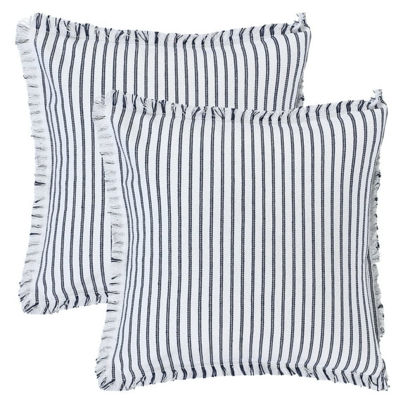 REGALWOVEN 2 Pcs Classical Striped Throw Pillow Cover with Tassels Fringe Boho Decoration Cushion Cases for Home Navy Blue 16" x 16"