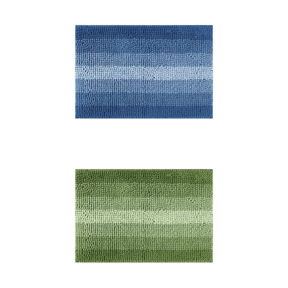 NOMADIC NOOK 2 Pcs Contrasting Color Striped Bathroom Rugs, Non-Slip Plush Shaggy Bath Carpet, Bath Mats for Bathroom Floor, Tub Navy Blue/Green 20' x 32'