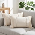 thumbnail image 1 of REGALWOVEN 2 Pcs Decorative Boho Throw Pillow Cover, Modern Textured Tufted Pillow Cover Striped for Couch Bed Sofa Beige 18" x 18", 1 of 7