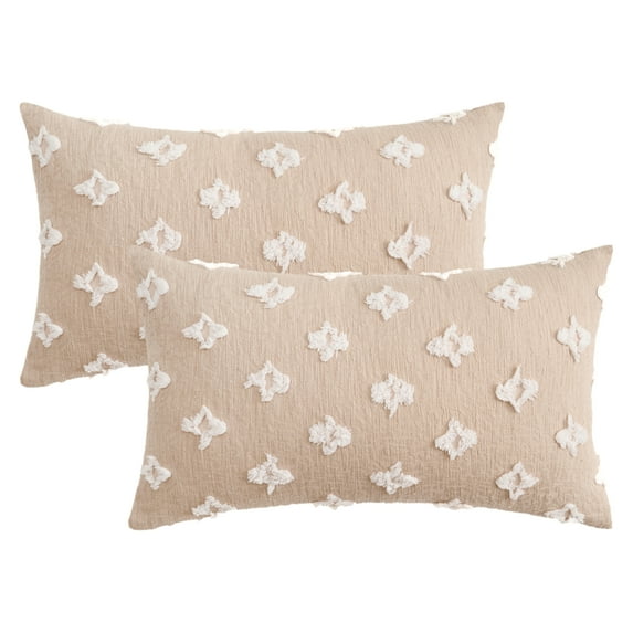 REGALWOVEN 2 Pcs Jacquard Decoration Throw Pillow Cover Modern Pattern Pillow Cases for Home Sofa Bed Beige 12" x 20"
