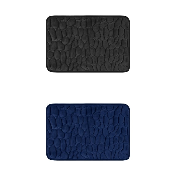 NOMADIC NOOK 2 Pcs Memory Foam Bathroom Rugs Ultra Soft Non-Slip Bath Mat Water Absorbent Quick Dry Bath Carpet Rug Black/Navy Blue 20" x 32"