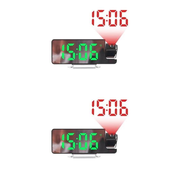 NOMADIC NOOK 2 Pcs Projection Alarm Clocks with Big Numbers Temperature Display, Dimmable, 12/24H for Deep Sleepers, Easy to Use 7.5 x 2.8 x 1 inch White Green