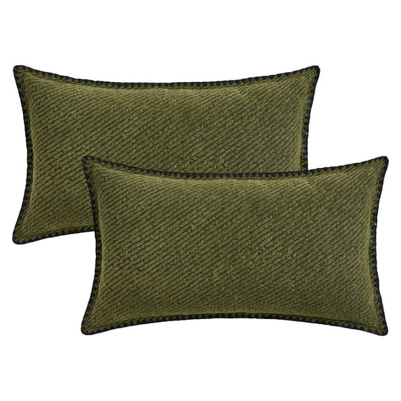 REGALWOVEN 2 Pcs Soft Chenille Pillowcase Simple Decoration Cushion Cases for Home Sofa Bench Dark Green 12" x 20"