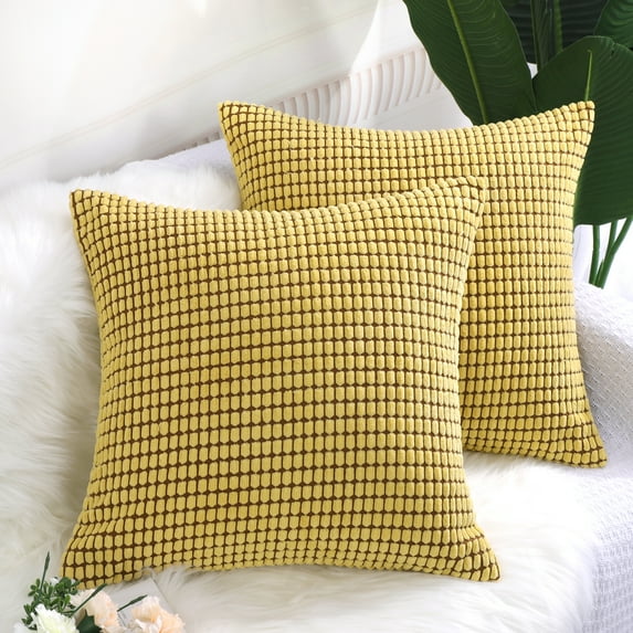 REGALWOVEN 2 Piece Corn Stripe Throw Pillowcases 18"x18" Square Cushion Covers, Yellow