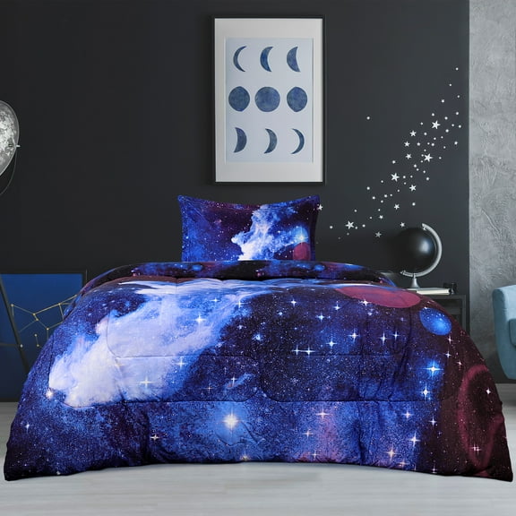 REGALWOVEN 2 Piece Galaxies Comforter Set, Twin Dark Blue