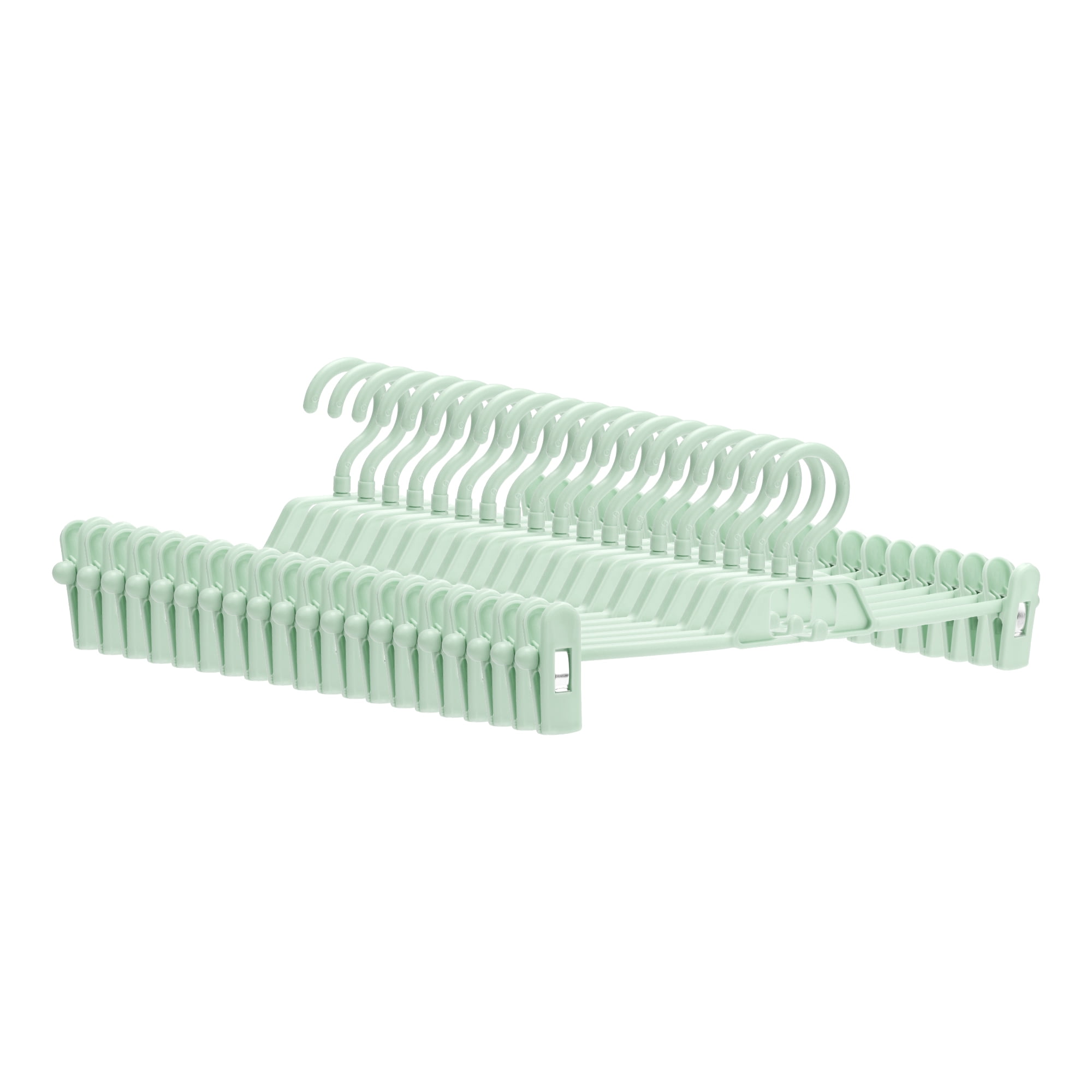 REGALWOVEN 20 Pack Plastic Non-Slip Hangers with Pinch Clips, Durable 360-degree Space Saving Clothes Hangers for Clothing, Pants, Closet Green
