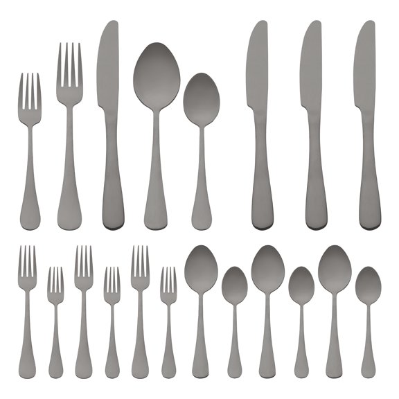REGALWOVEN 20 Piece Silverware Set, Stainless Steel Flatware, Mirror Polished Cutlery Set, Serving Utensils Set for Kitchen Dining Black 20