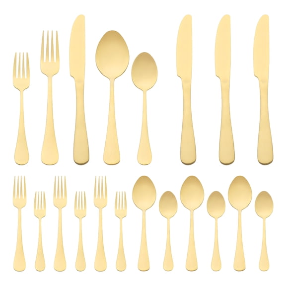 REGALWOVEN 20 Piece Silverware Set, Stainless Steel Flatware, Mirror Polished Cutlery Set, Serving Utensils Set for Kitchen Dining Gold 20
