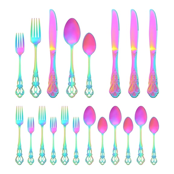 REGALWOVEN 20 Piece Silverware Set, Stainless Steel Floral Flatware Set for Kitchen Colorful 20