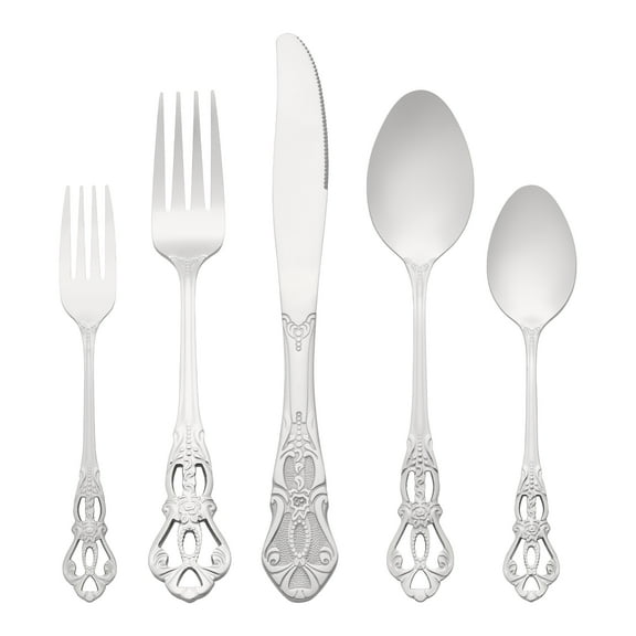 REGALWOVEN 20 Piece Silverware Set, Stainless Steel Floral Flatware, Modern Cutlery Set, Serving Utensils Set for Kitchen Eating Tableware Silver 20