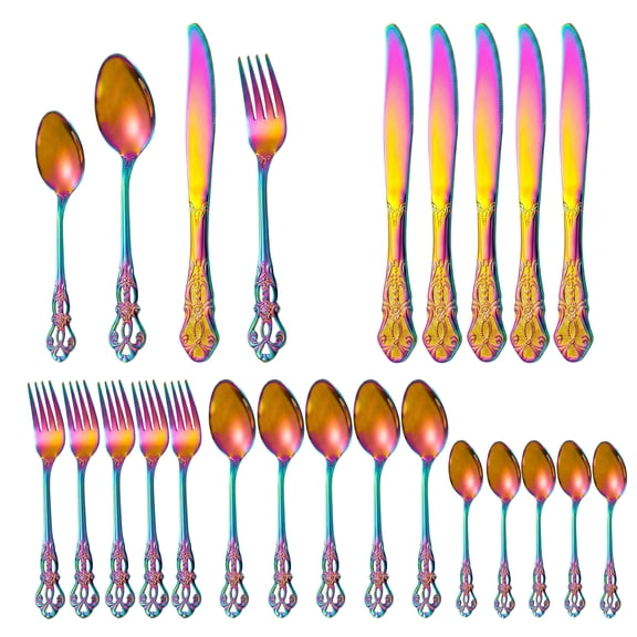 REGALWOVEN 20 Piece Silverware Set, Stainless Steel Floral Flatware Set for Kitchen Colorful 24