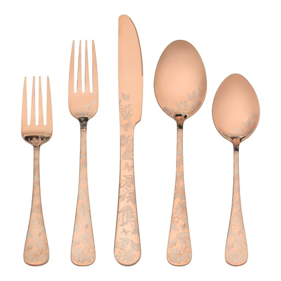REGALWOVEN 20 Pieces Silverware Set, Stainless Steel Flatware Set, Mirror Polished Cutlery Set, Serving Utensils Set for Tableware Rose Gold 20