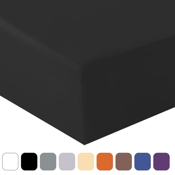 REGALWOVEN 200TC Cotton Fitted Sheet 15" Drop Pocket, Black Twin