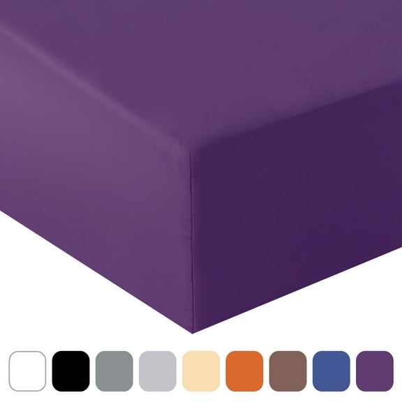 REGALWOVEN 200TC Cotton Fitted Sheet 15" Drop Pocket, Dark Purple Queen
