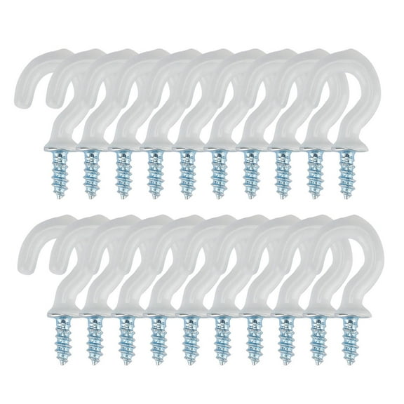 Uxcell 20 Pcs Cup Hooks 1/2 inch Metal with Vinyl Coated Holder Screw in Hanger for Hanging Indoors Cups White