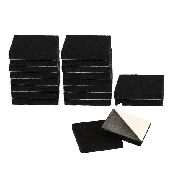 REGALWOVEN 20Pcs Furniture Felt Pads Square 1 1/4" Self-stick Reduce Noise Chair Leg Pad Black