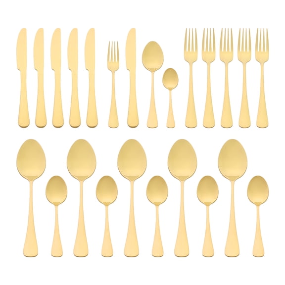 REGALWOVEN 24 Piece Silverware Set, Stainless Steel Flatware with Spoons and Forks Set, Serving Utensils Set for Kitchen Eating Tableware Gold 24