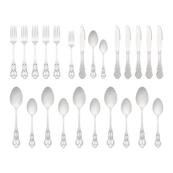 REGALWOVEN 24 Piece Silverware Set, Stainless Steel Floral Flatware Set for 6, Modern Cutlery Set Silver 24
