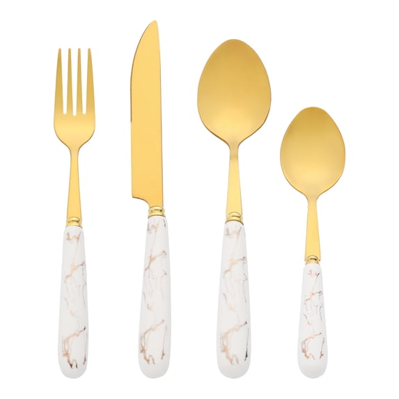 REGALWOVEN 24 Piece Silverware Set, Stainless Steel Floral Flatware Set for 6, Modern Cutlery Set for Kitchen Dining White 24