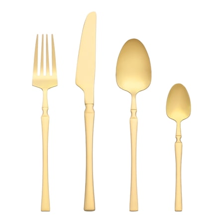 REGALWOVEN 24 Piece Silverware Set, Stainless Steel Serving Utensils Set, Mirror Polished Cutlery Set for Kitchen Eating Tableware Gold 24