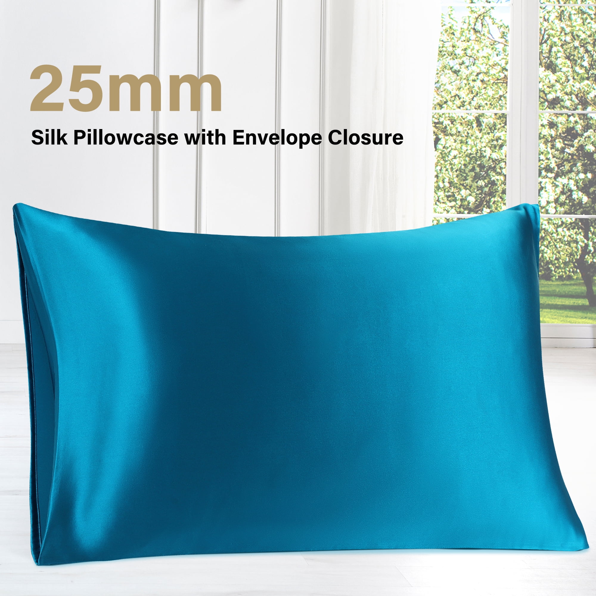REGALWOVEN 25 Momme Silk Pillow Cover with Envelope Closure, Peacock Blue King(20"x36")